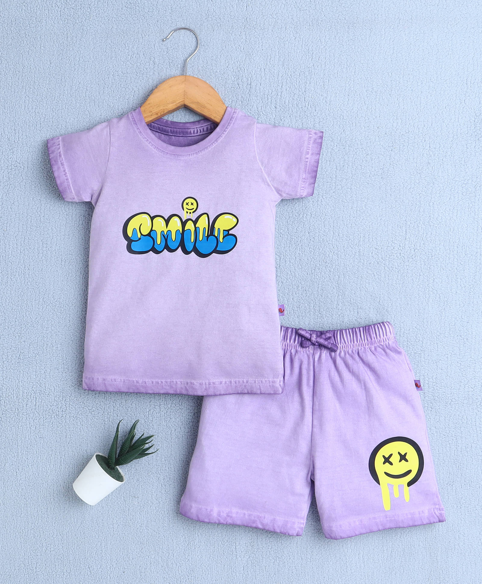     			BUMZEE Pack of 1 Boys Cotton T-Shirt & Shorts Set ( Lavender )