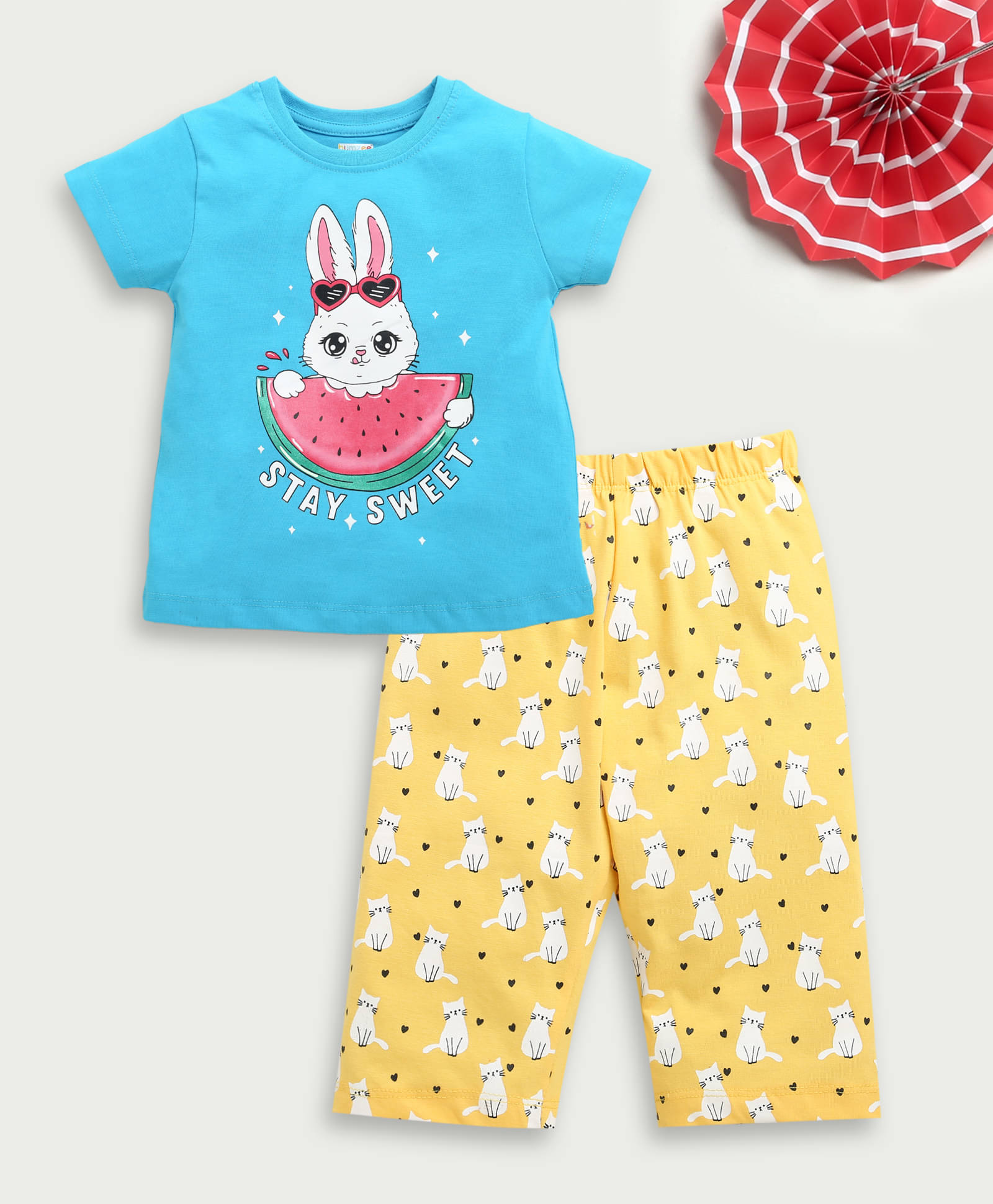     			BUMZEE Pack of 1 Girls 100% Cotton T-shirt & Capris ( Blue )