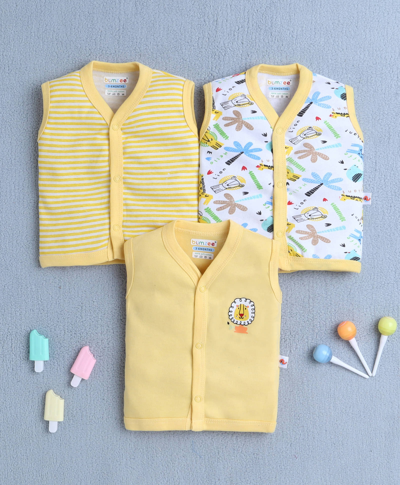     			BUMZEE Pack of 3 Baby Boys Cotton Shirt ( Yellow )