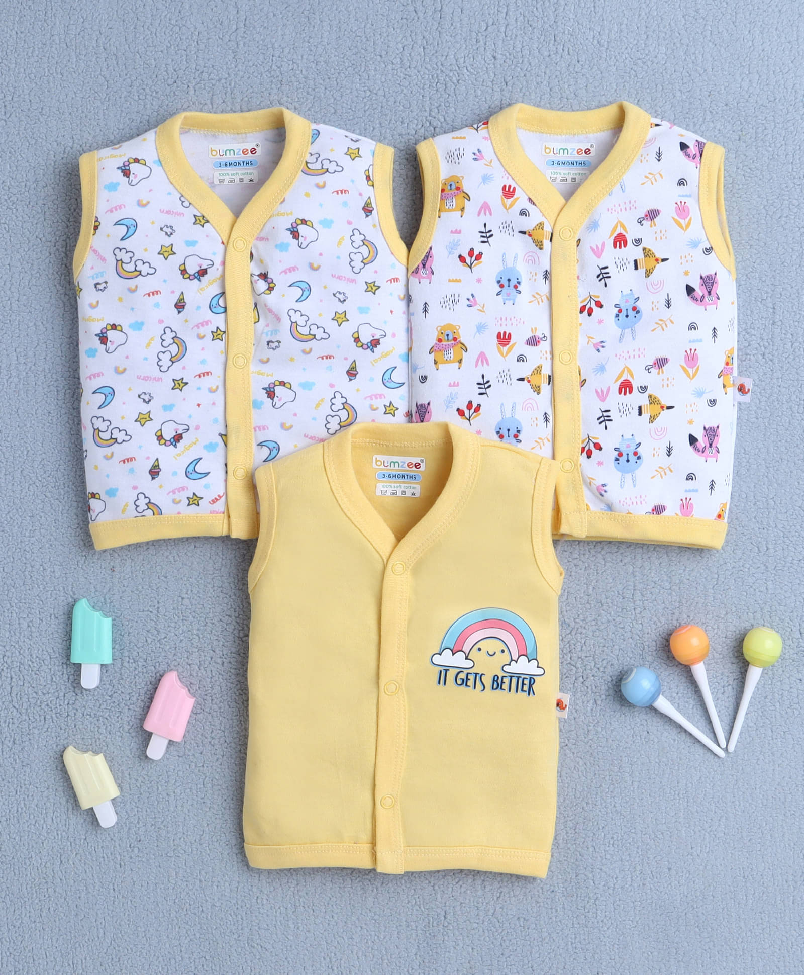     			BUMZEE Pack of 3 Baby Girls Cotton Shirt ( White )
