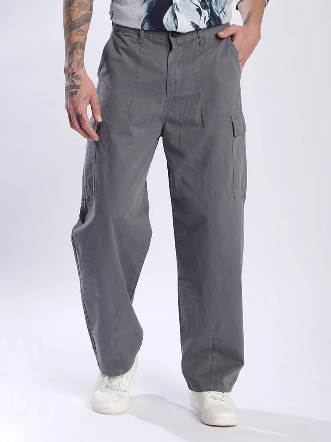     			Bene Kleed Loose Flat Men's Cargos - Grey ( Pack of 1 )