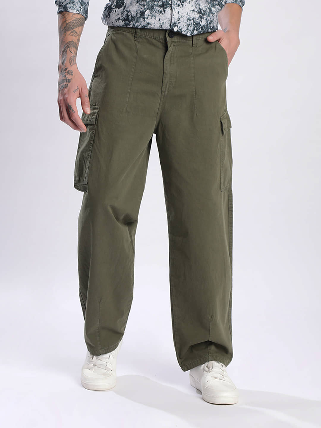 Bene Kleed Loose Flat Men's Cargos - Olive Green ( Pack of 1 ) - Trousers | Buy online on ZillyBuy