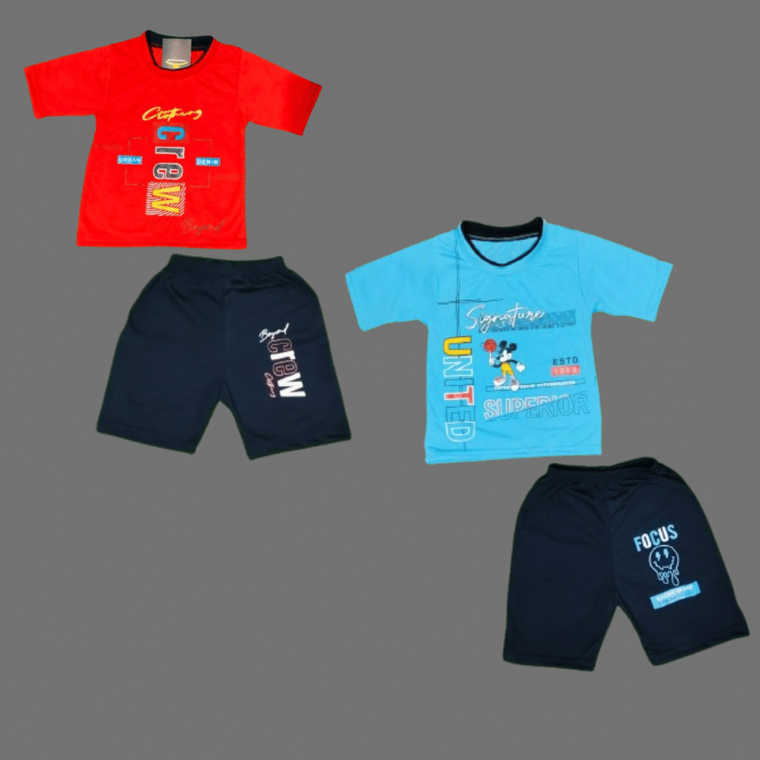     			EKRAES MALOSAHA Pack of 2 Unisex Cotton Blend T-Shirt & Shorts Set ( Red )