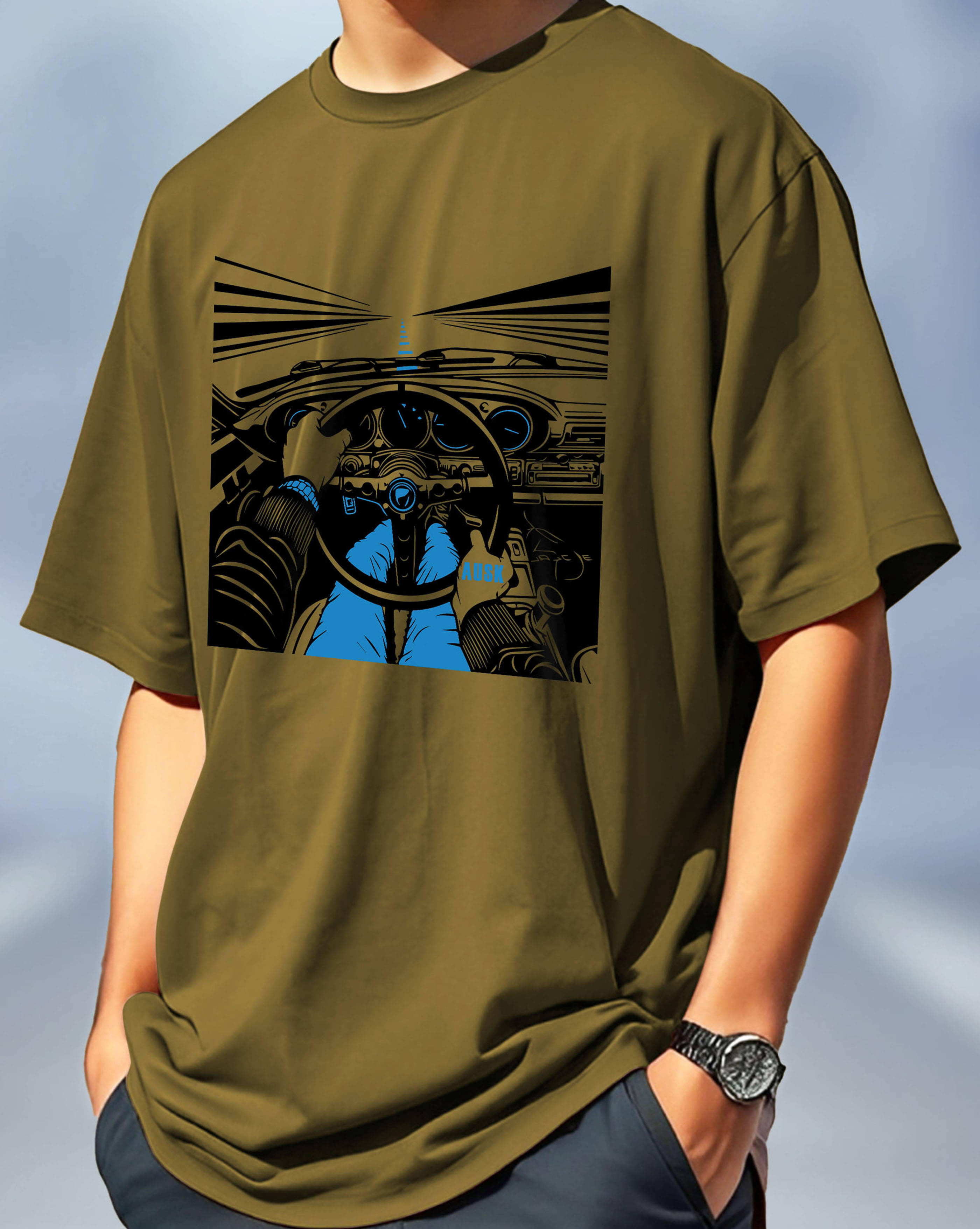 ENITOR Men Cotton Blend Oversized Fit Printed T-Shirt ( Green ) ENITOR Men Cotton Blend Oversized Fit Printed T-Shirt ( Green )