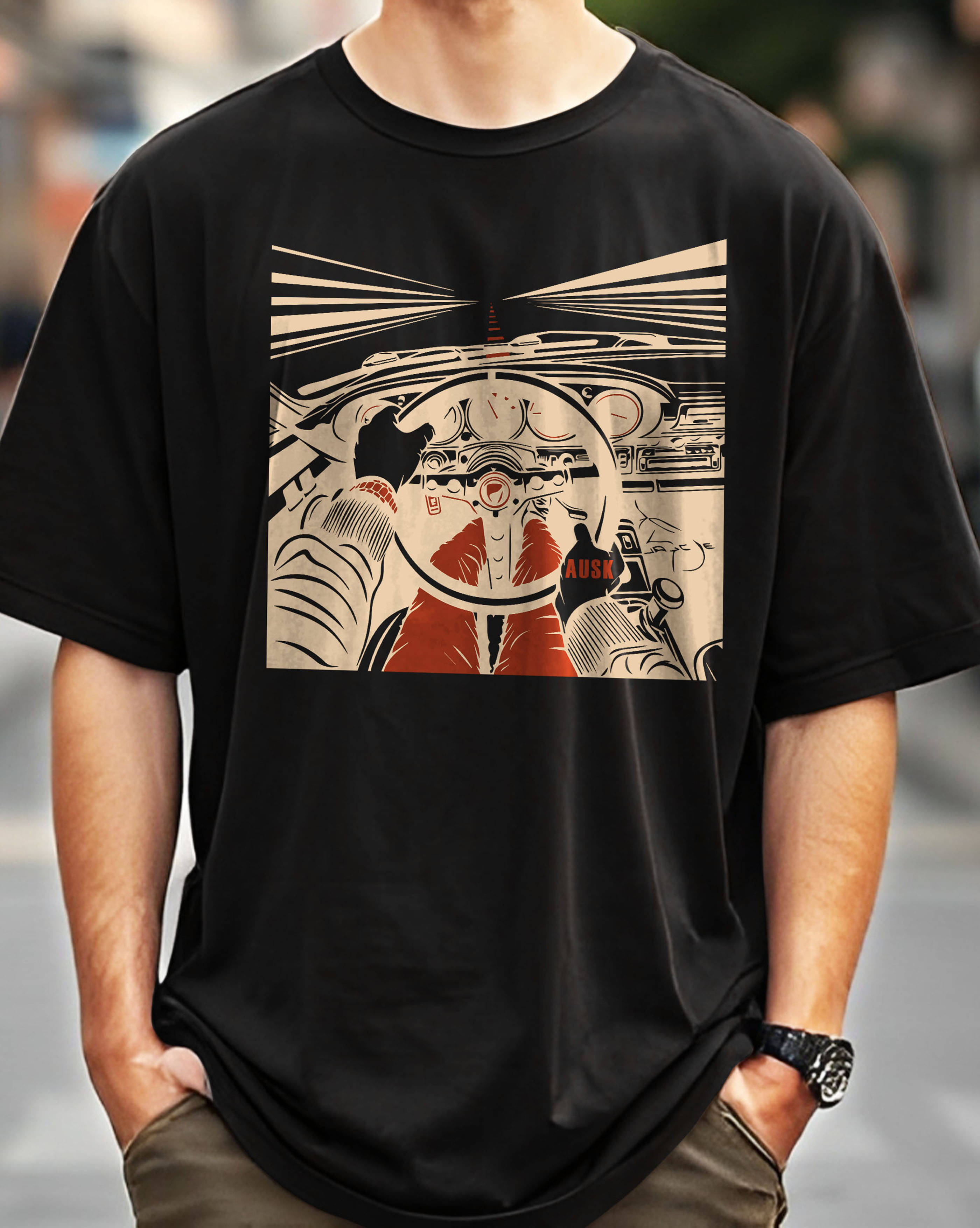     			ENITOR Men Cotton Blend Oversized Fit Printed T-Shirt ( Black )
