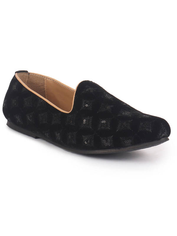 FAUSTO Black Embroidery Sequin Ethnic Slip On Juttis and Mojaris for Wedding|Festive Party Slip-On|Traditional Sherwani Shoes FAUSTO Black Embroidery Sequin Ethnic Slip On Juttis and Mojaris for Wedding|Festive Party Slip-On|Traditional Sherwani Shoes