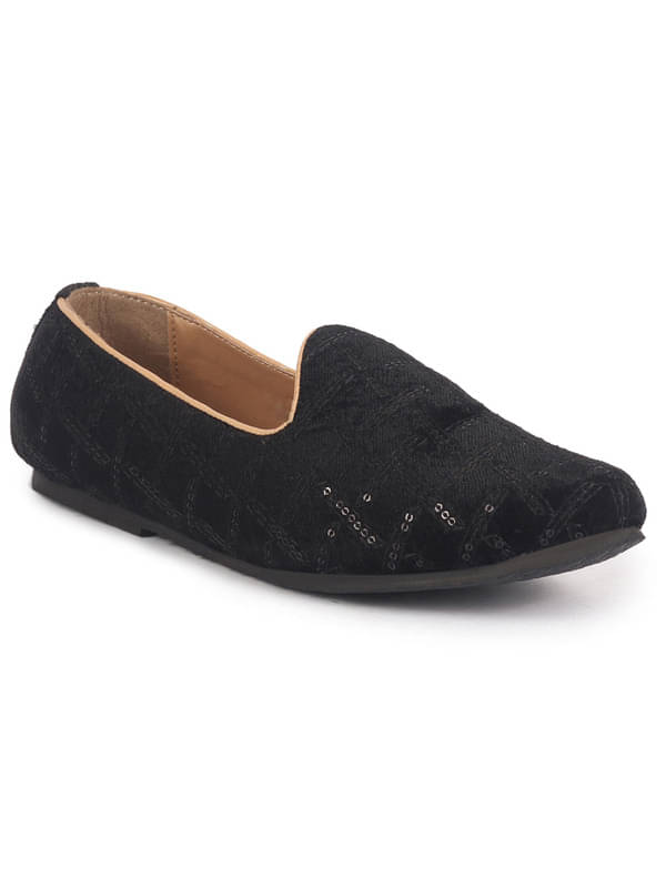 FAUSTO Black Embroidery Sequin Ethnic Slip On Juttis and Mojaris for Wedding|Traditional Sherwani Shoes|Festive Slip-On For Kurtas FAUSTO Black Embroidery Sequin Ethnic Slip On Juttis and Mojaris for Wedding|Traditional Sherwani Shoes|Festive Slip-On For Kurtas