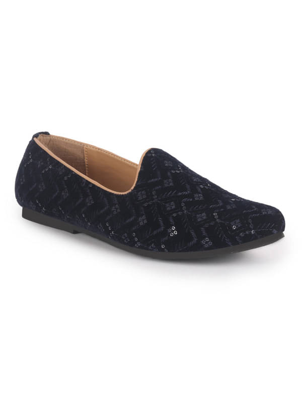 FAUSTO Blue Embroidery Sequin Ethnic Slip On Juttis and Mojaris for Wedding|Festive Slip-On|Traditional Sherwani Shoes FAUSTO Blue Embroidery Sequin Ethnic Slip On Juttis and Mojaris for Wedding|Festive Slip-On|Traditional Sherwani Shoes