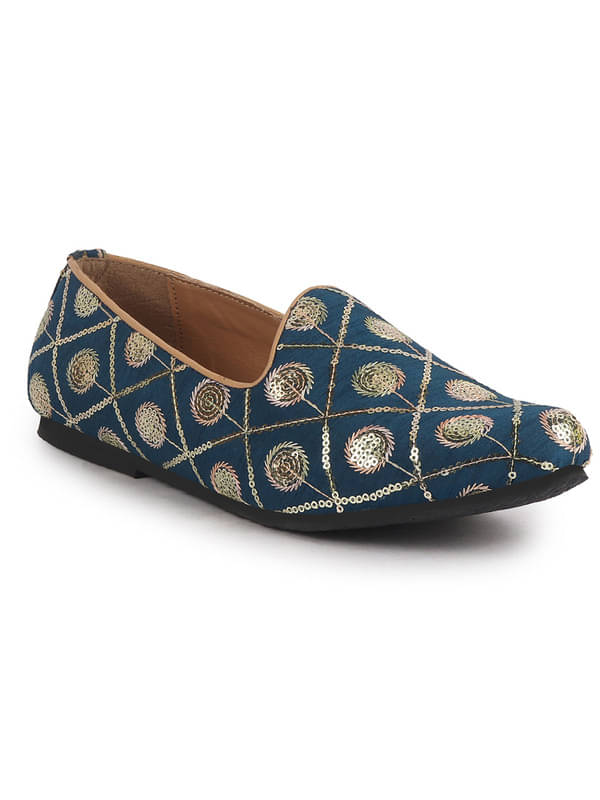     			FAUSTO Blue Traditional Sequin Ethnic Slip On Juttis and Mojaris for Wedding|9 Colors|1-14UK Small Plus Sizes|Traditional Kurtas & Sherwani Shoe