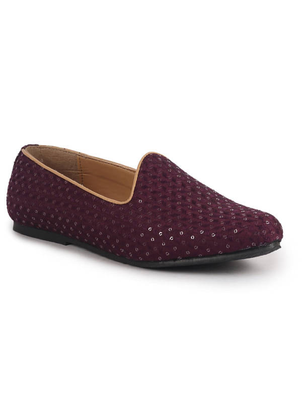 FAUSTO FAUSTO Maroon Embroidery Sequin Ethnic Slip On Juttis and Mojaris for Wedding|Traditional Sherwani Shoes|Party Slip-On Kurta Shoe FAUSTO FAUSTO Maroon Embroidery Sequin Ethnic Slip On Juttis and Mojaris for Wedding|Traditional Sherwani Shoes|Party Slip-On Kurta Shoe