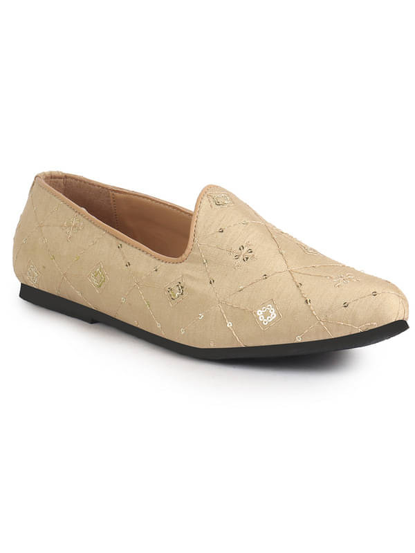     			FAUSTO Golden Embroidery Sequin Ethnic Slip On Juttis and Mojaris for Wedding|Festive Party Slip-On Kurta Shoe|Traditional Sherwani Shoes