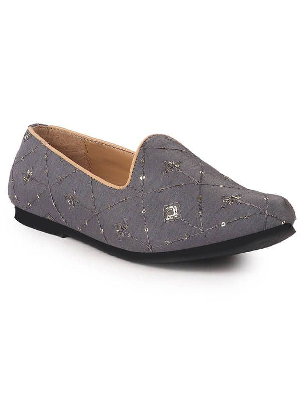     			FAUSTO Navy Embroidery Sequin Ethnic Slip On Juttis and Mojaris for Wedding|Festive Party Slip-On Kurta Shoe|Traditional Sherwani Shoes