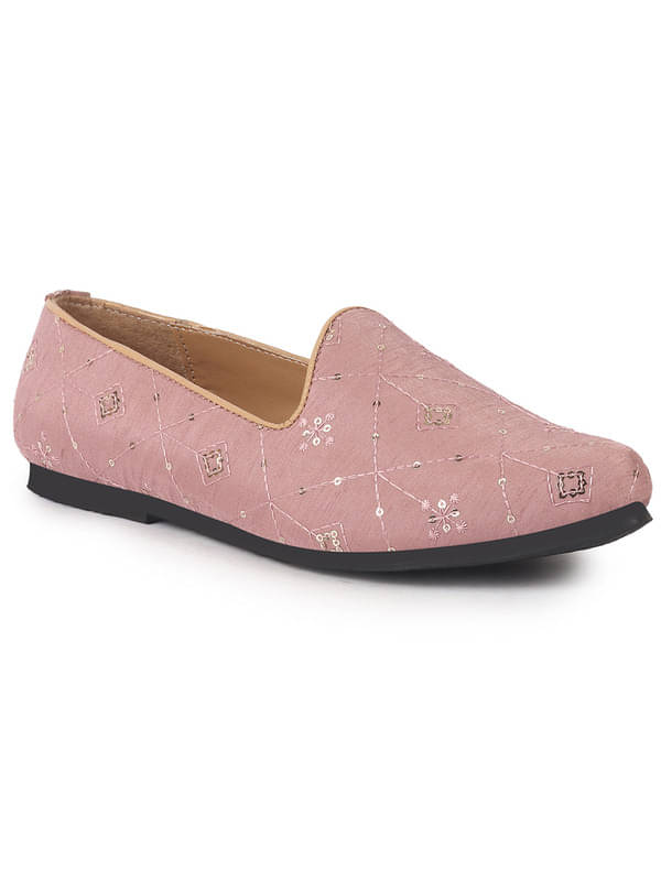 FAUSTO Pink Embroidery Sequin Ethnic Slip On Juttis and Mojaris for Wedding|Festive Party Slip-On Kurta Shoe|Traditional Sherwani Shoes FAUSTO Pink Embroidery Sequin Ethnic Slip On Juttis and Mojaris for Wedding|Festive Party Slip-On Kurta Shoe|Traditional Sherwani Shoes
