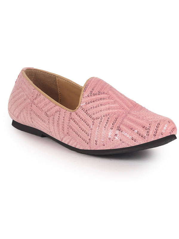     			FAUSTO Pink Embroidery Sequin Ethnic Slip On Juttis and Mojaris for Wedding|Traditional Sherwani Shoes|Slip-On For Nehru Jackets