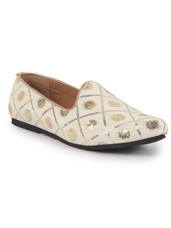     			FAUSTO White Traditional Sequin Ethnic Slip On Juttis and Mojaris for Wedding|9 Colors|1-14UK Small Plus Sizes|Traditional Kurtas & Sherwani Shoe