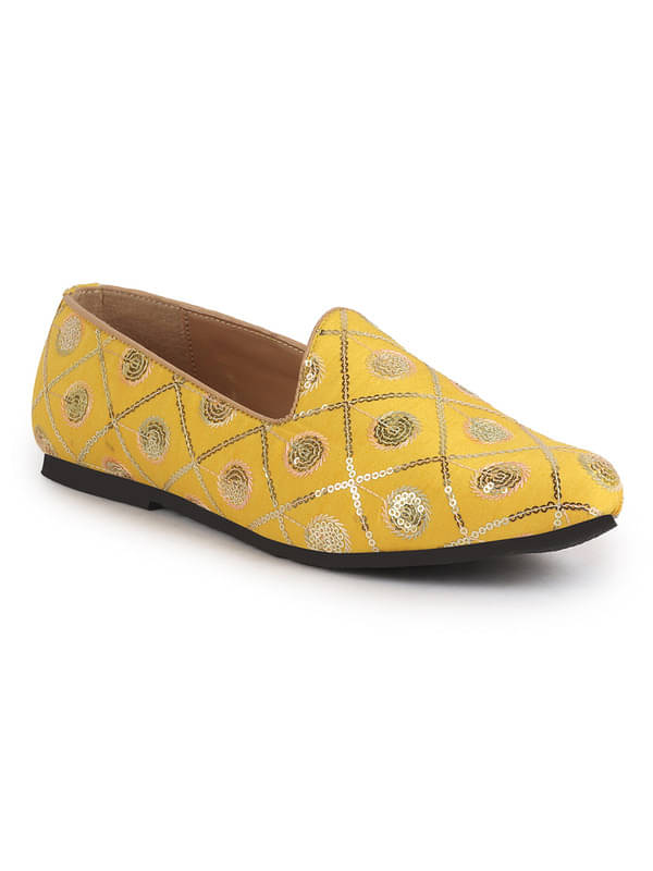 FAUSTO Yellow Traditional Sequin Ethnic Slip On Juttis and Mojaris for Wedding|9 Colors|1-14UK Small Plus Sizes|Traditional Kurtas & Sherwani Shoe FAUSTO Yellow Traditional Sequin Ethnic Slip On Juttis and Mojaris for Wedding|9 Colors|1-14UK Small Plus Sizes|Traditional Kurtas & Sherwani Shoe