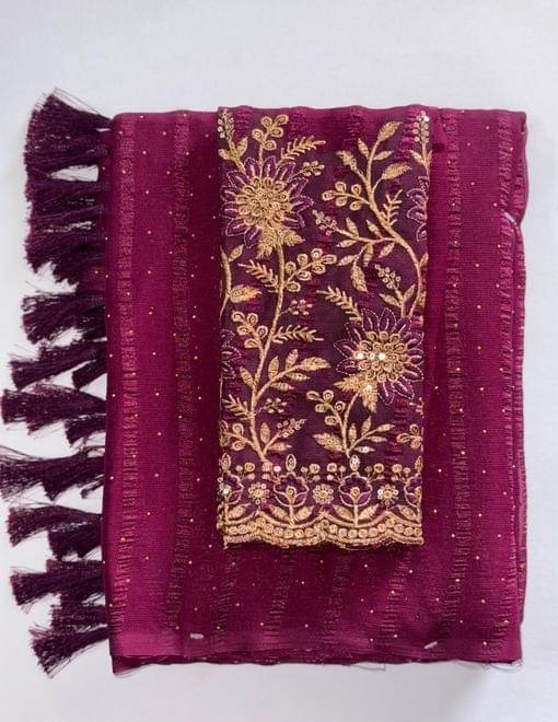 HR Enterprise Georgette Embellished Saree With Unstitched Blouse Piece ( Maroon ) HR Enterprise Georgette Embellished Saree With Unstitched Blouse Piece ( Maroon )