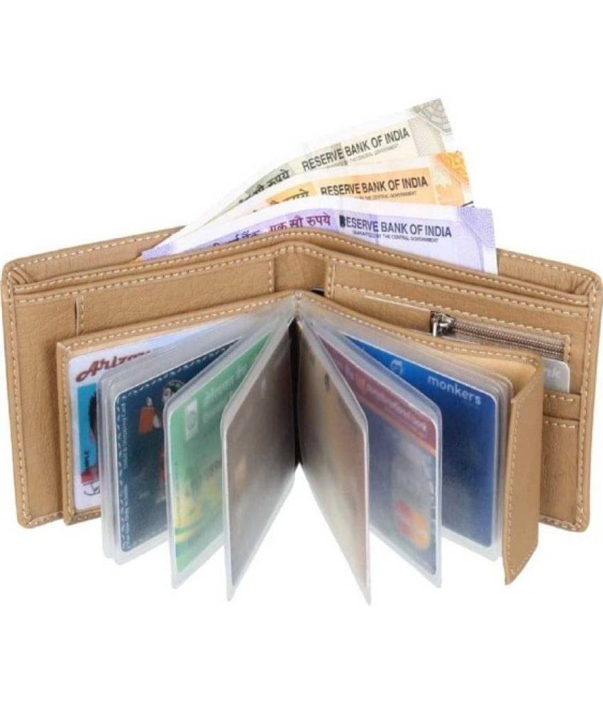     			JDL PU Solid Men's Regular Wallet With 9 Slots For Card ( Beige , Pack of 1 )