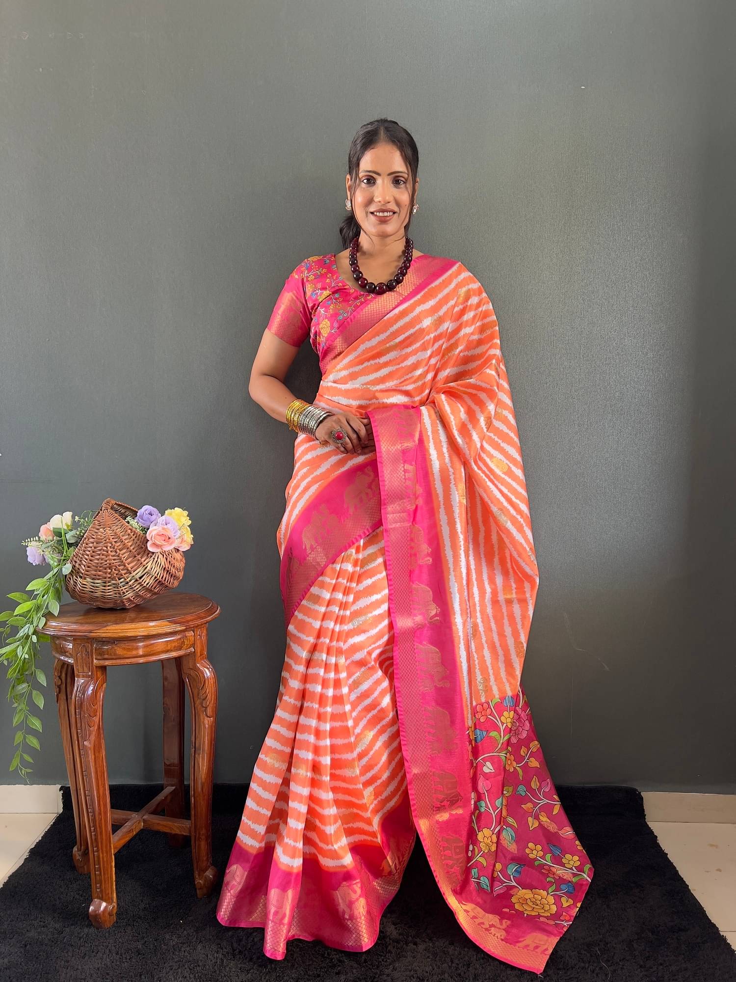     			JULEE Silk Striped Saree With Unstitched Blouse Piece ( Multicolor )