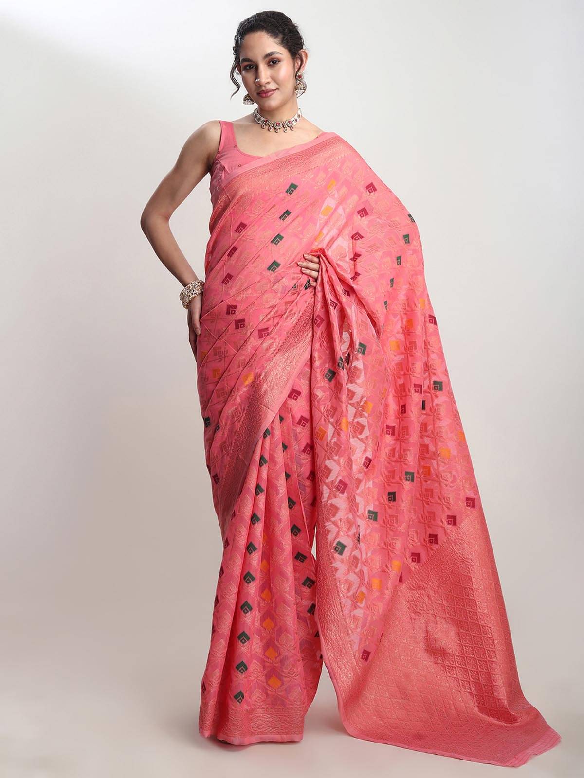 Janasya Linen Woven Saree With Unstitched Blouse Piece ( Peach ) Janasya Linen Woven Saree With Unstitched Blouse Piece ( Peach )