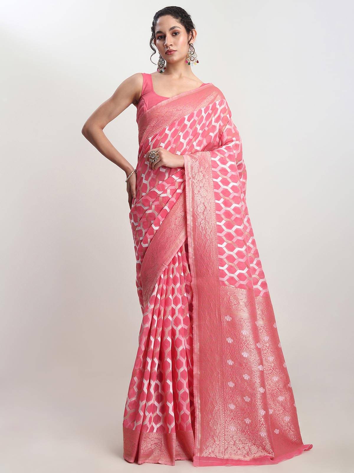 Janasya Linen Woven Saree With Unstitched Blouse Piece ( Peach ) Janasya Linen Woven Saree With Unstitched Blouse Piece ( Peach )