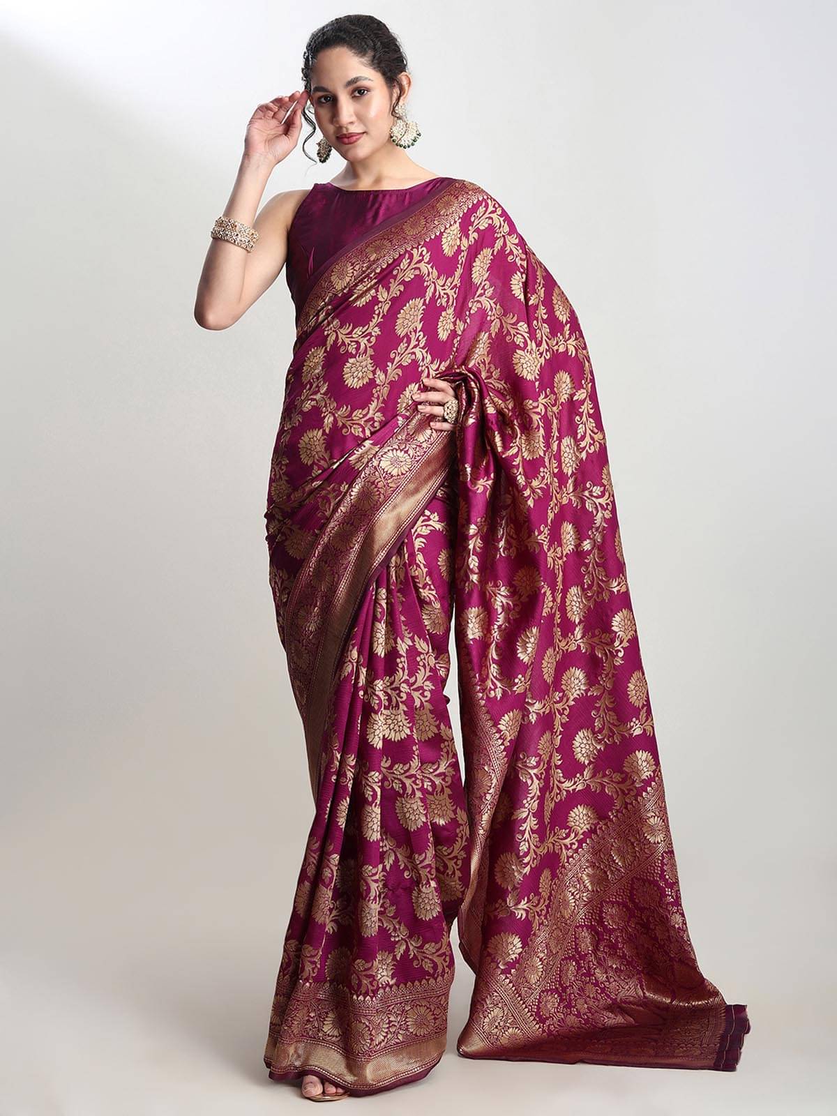 Janasya Silk Blend Woven Saree With Unstitched Blouse Piece ( Purple )     			Janasya Silk Blend Woven Saree With Unstitched Blouse Piece ( Purple )