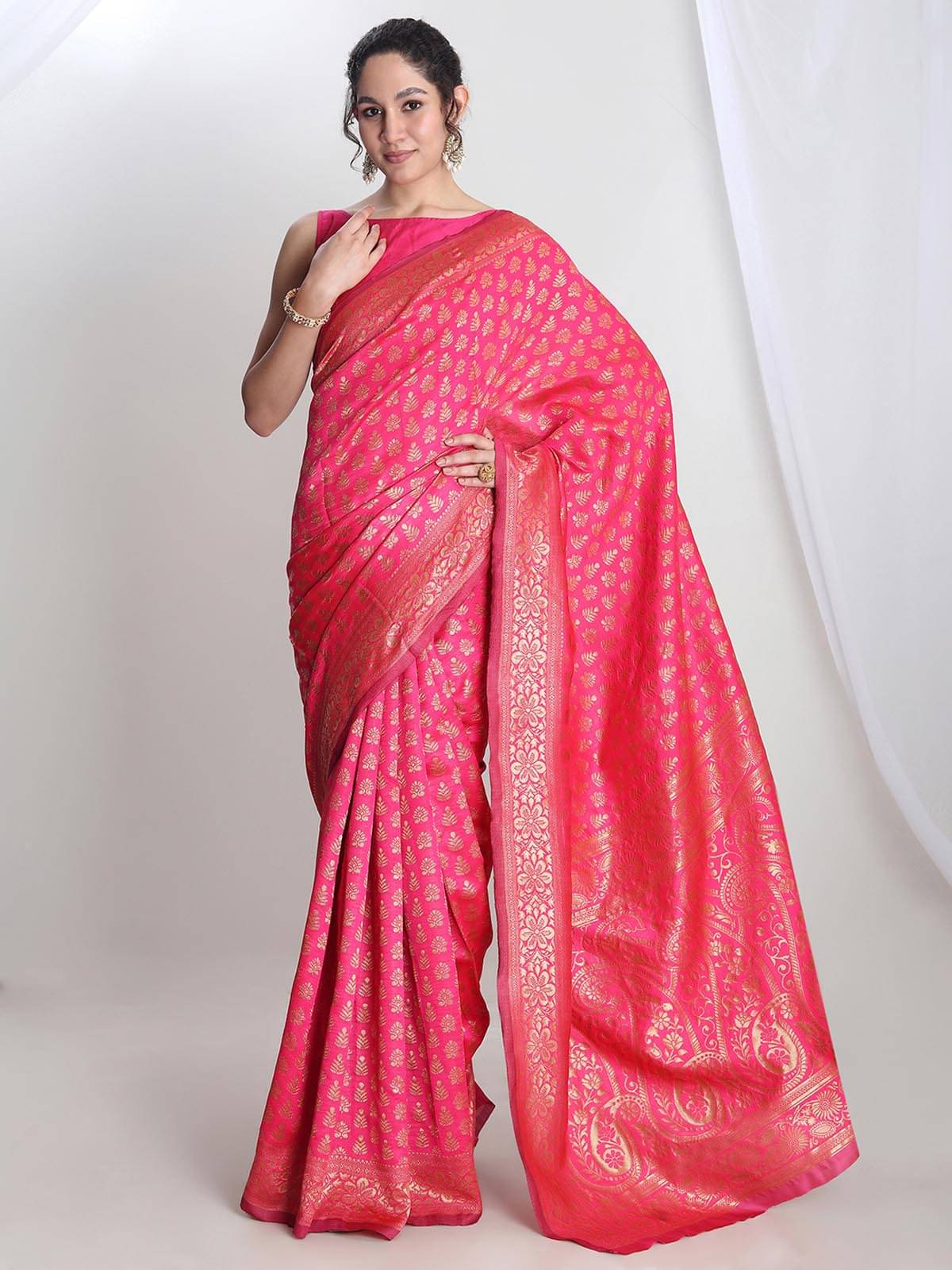Janasya Silk Blend Woven Saree With Unstitched Blouse Piece ( Pink )     			Janasya Silk Blend Woven Saree With Unstitched Blouse Piece ( Pink )