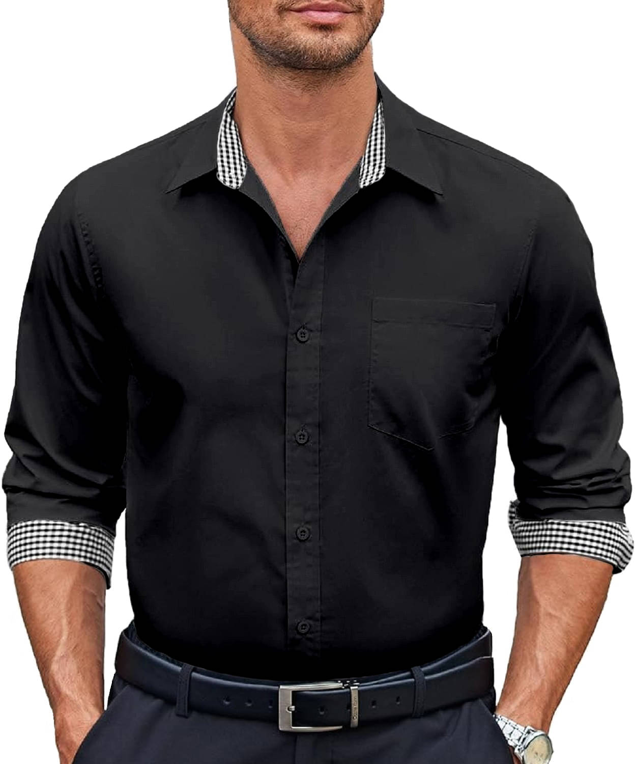KAKIDO Cotton Blend Regular Fit Full Sleeves Men's Formal Shirt - Black ( Pack of 1 ) KAKIDO Cotton Blend Regular Fit Full Sleeves Men's Formal Shirt - Black ( Pack of 1 )