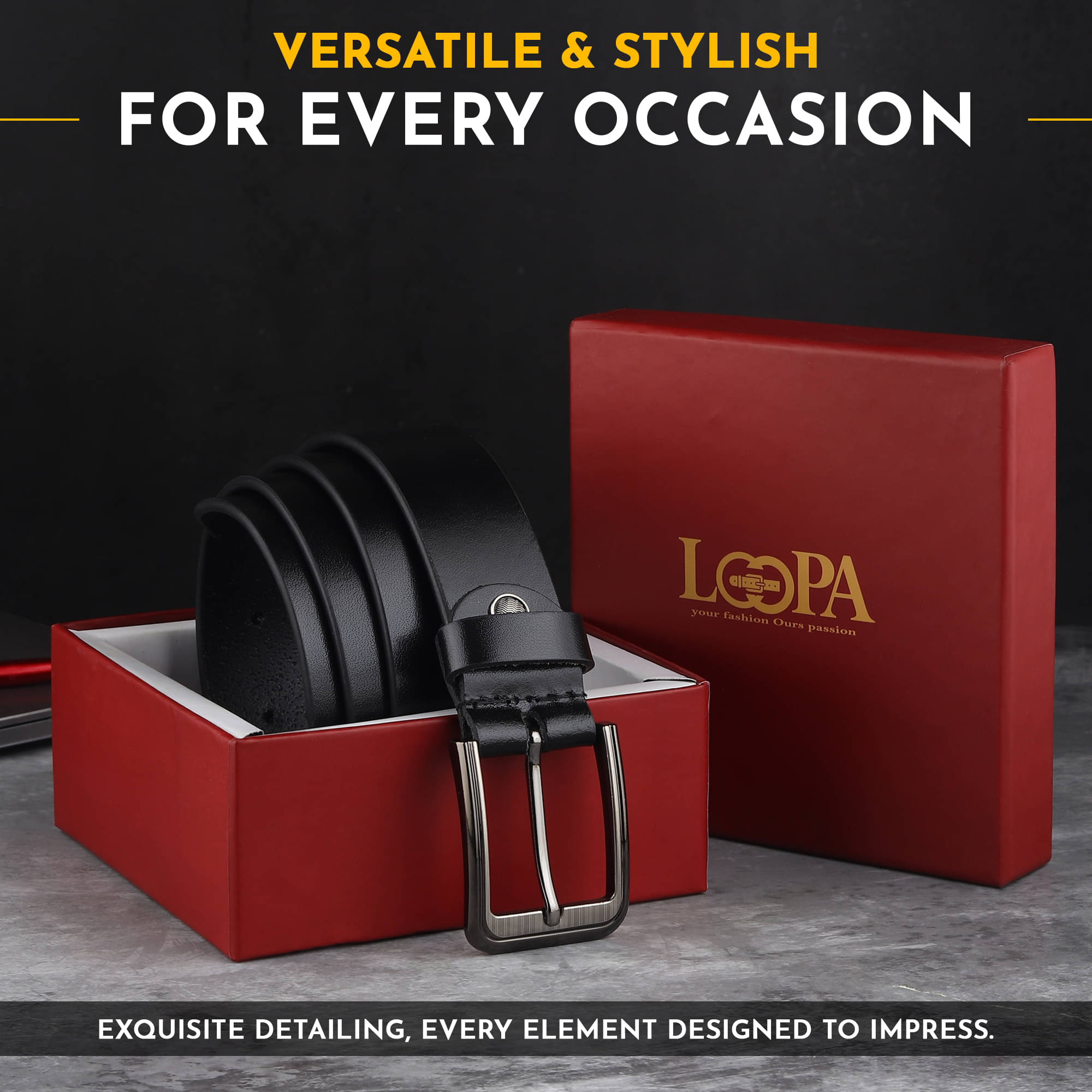    			Loopa - Black 100% Leather Men's Formal Belt ( Pack of 1 )