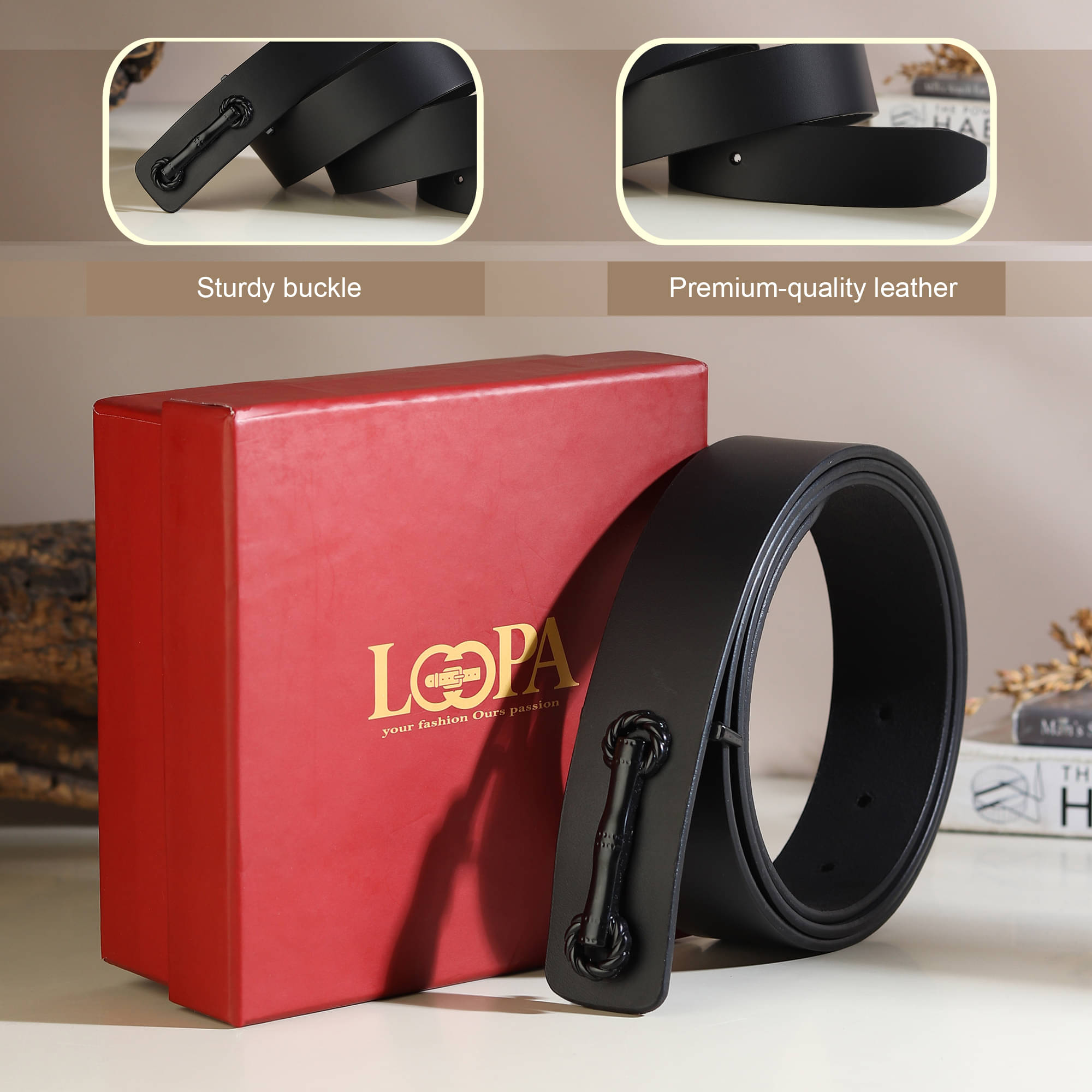    			Loopa - Black 100% Leather Men's Formal Belt ( Pack of 1 )