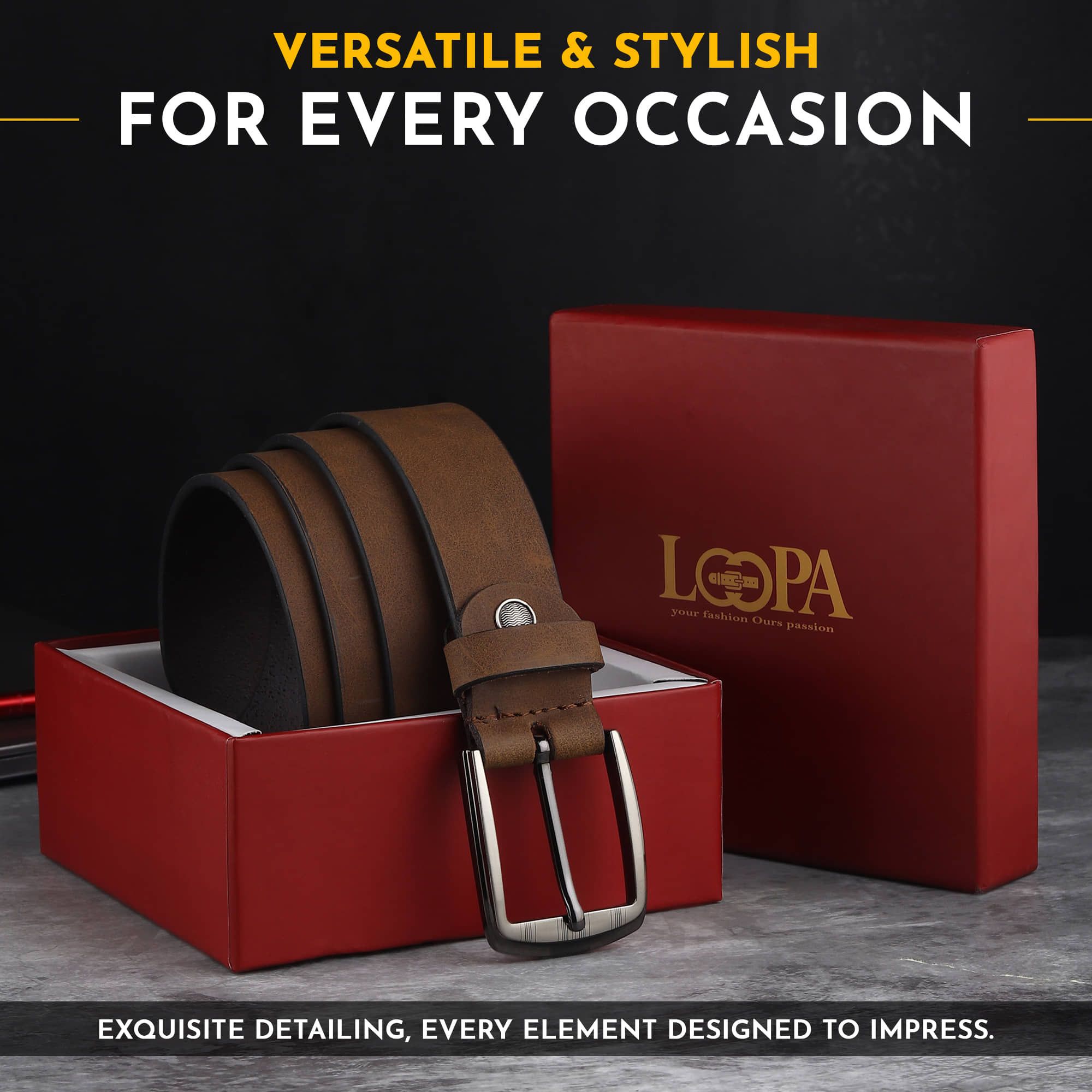 Loopa - Brown 100% Leather Men's Formal Belt ( Pack of 1 )