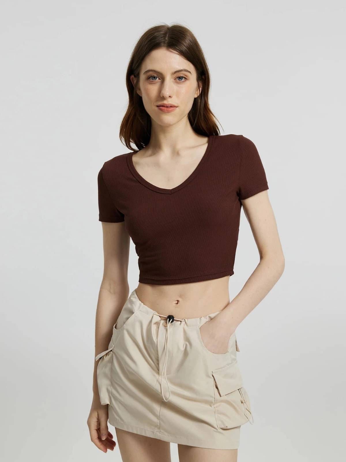 Redamancii Women's Cotton Blend Crop Top ( Brown ) Redamancii Women's Cotton Blend Crop Top ( Brown )