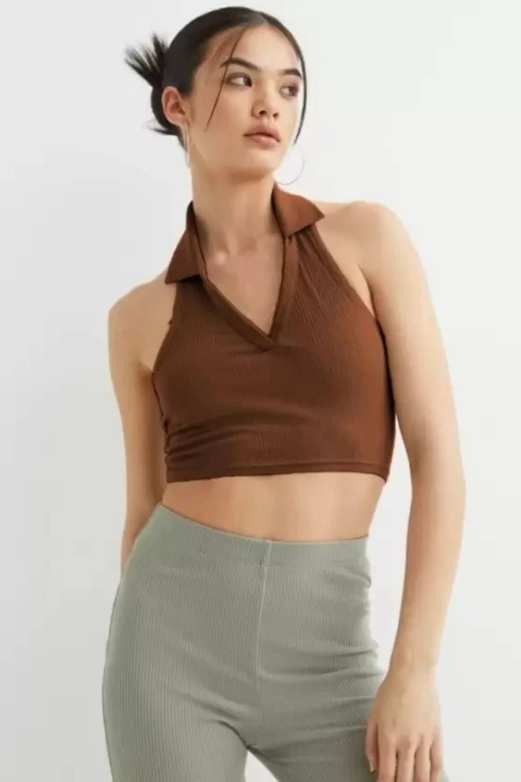     			Redamancii Women's Cotton Blend Crop Top ( Brown )