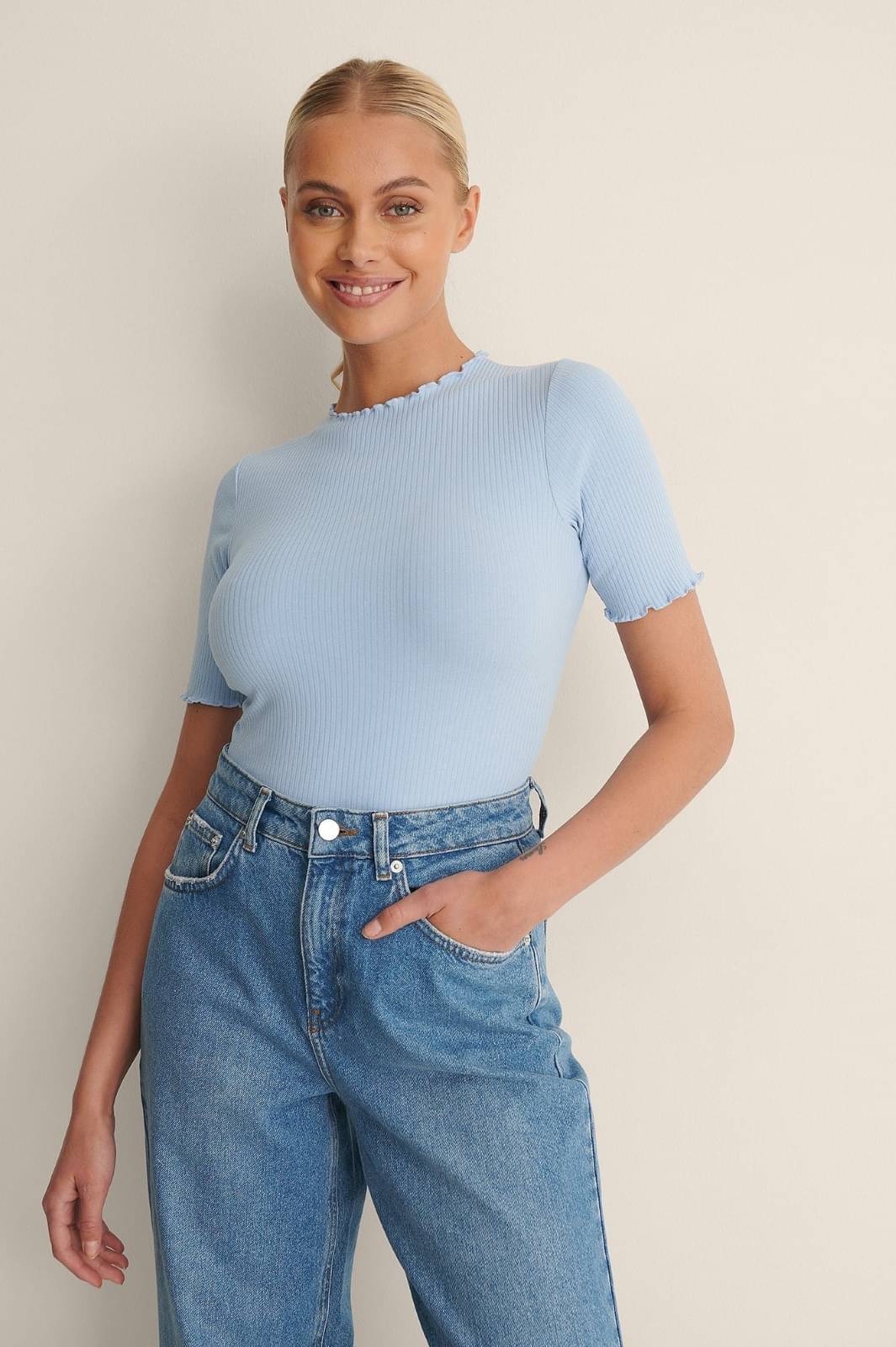 Redamancii Women's Cotton Blend Regular Top ( Light Blue ) Redamancii Women's Cotton Blend Regular Top ( Light Blue )