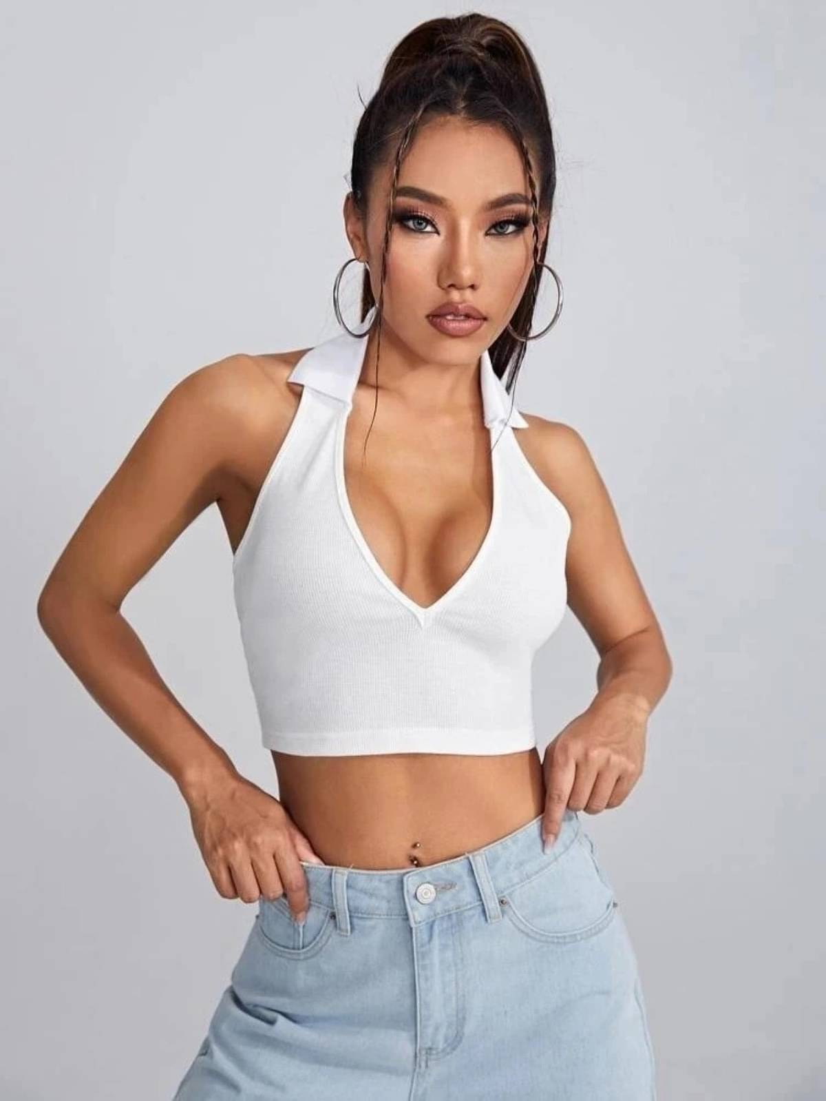 Redamancii Women's Cotton Blend Crop Top ( White ) Redamancii Women's Cotton Blend Crop Top ( White )