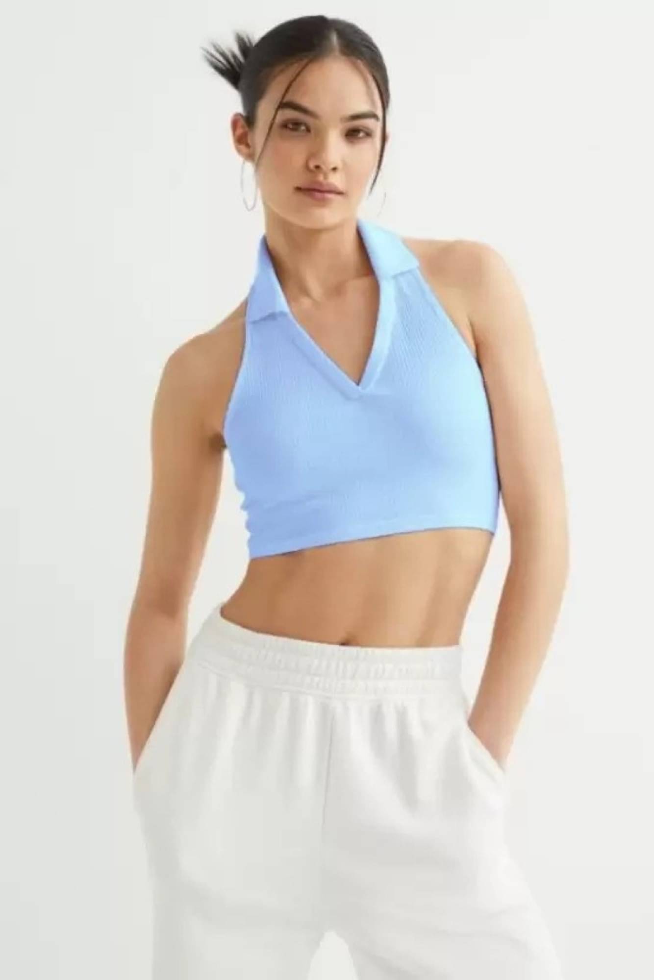 Redamancii Women's Cotton Blend Crop Top ( Light Blue ) Redamancii Women's Cotton Blend Crop Top ( Light Blue )