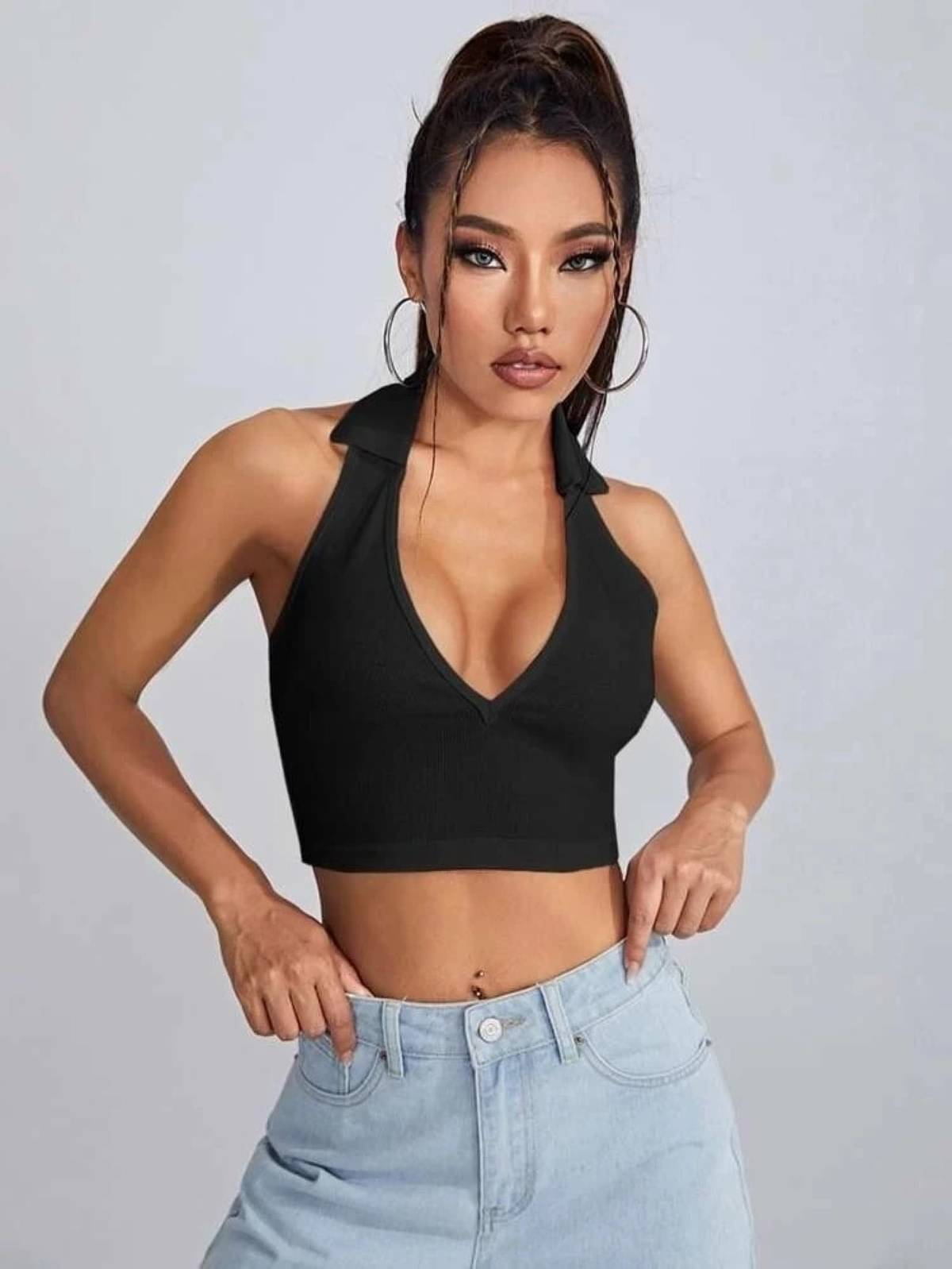     			Redamancii Women's Cotton Blend Crop Top ( Black )