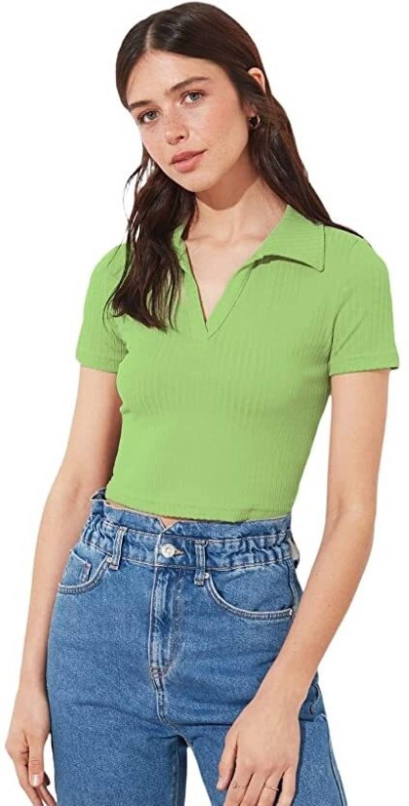 Redamancii Women's Cotton Blend Crop Top ( Green ) Redamancii Women's Cotton Blend Crop Top ( Green )