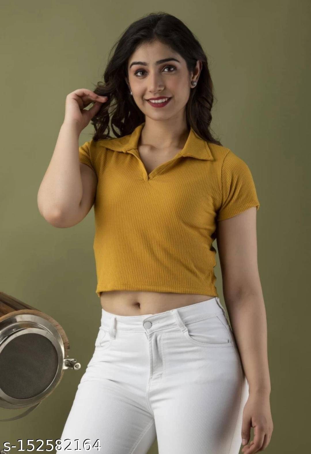 Redamancii Women's Cotton Blend Crop Top ( Yellow ) Redamancii Women's Cotton Blend Crop Top ( Yellow )