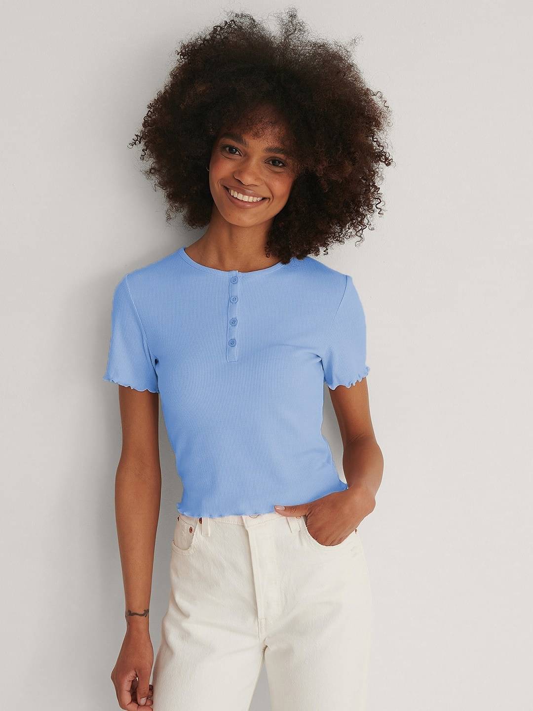     			Redamancii Women's Cotton Blend Regular Top ( Light Blue )