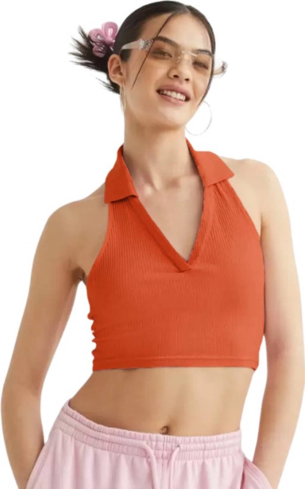 Redamancii Women's Cotton Blend Crop Top ( Orange ) Redamancii Women's Cotton Blend Crop Top ( Orange )