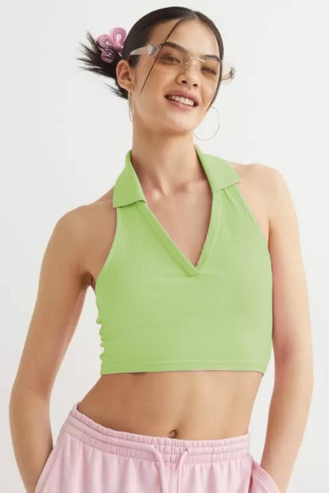Redamancii Women's Cotton Blend Crop Top ( Green ) Redamancii Women's Cotton Blend Crop Top ( Green )