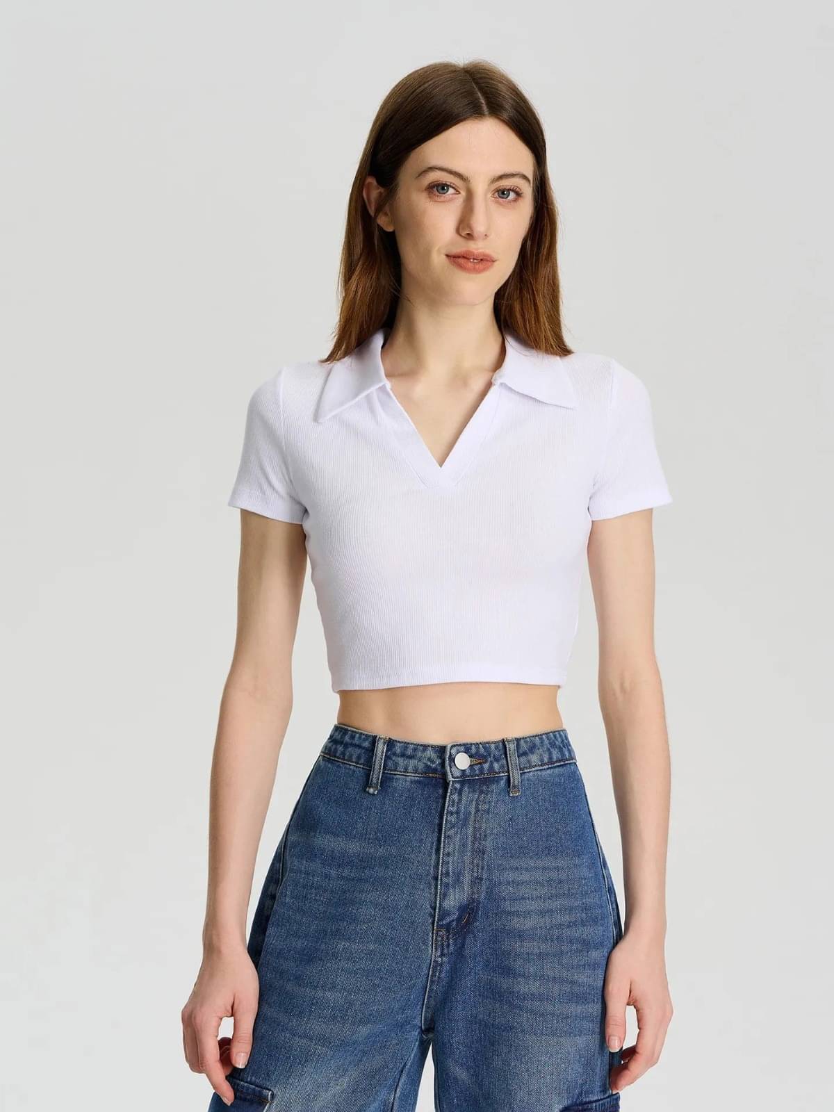     			Redamancii Women's Cotton Blend Crop Top ( White )