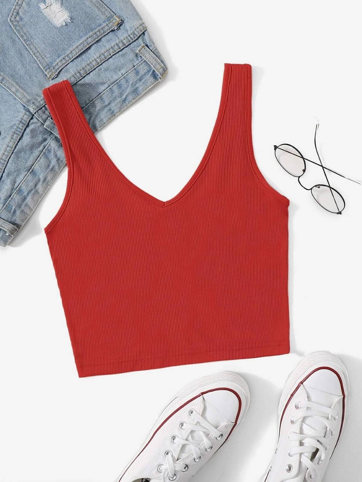 Redamancii Women's Cotton Blend Crop Top ( Red ) Redamancii Women's Cotton Blend Crop Top ( Red )