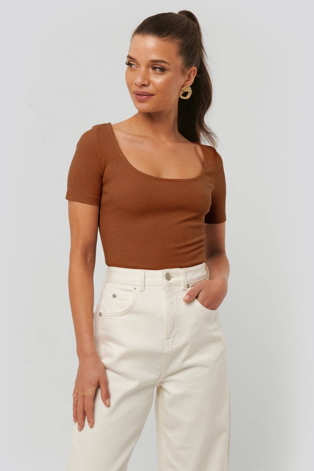 Redamancii Women's Cotton Blend Regular Top ( Brown ) Redamancii Women's Cotton Blend Regular Top ( Brown )