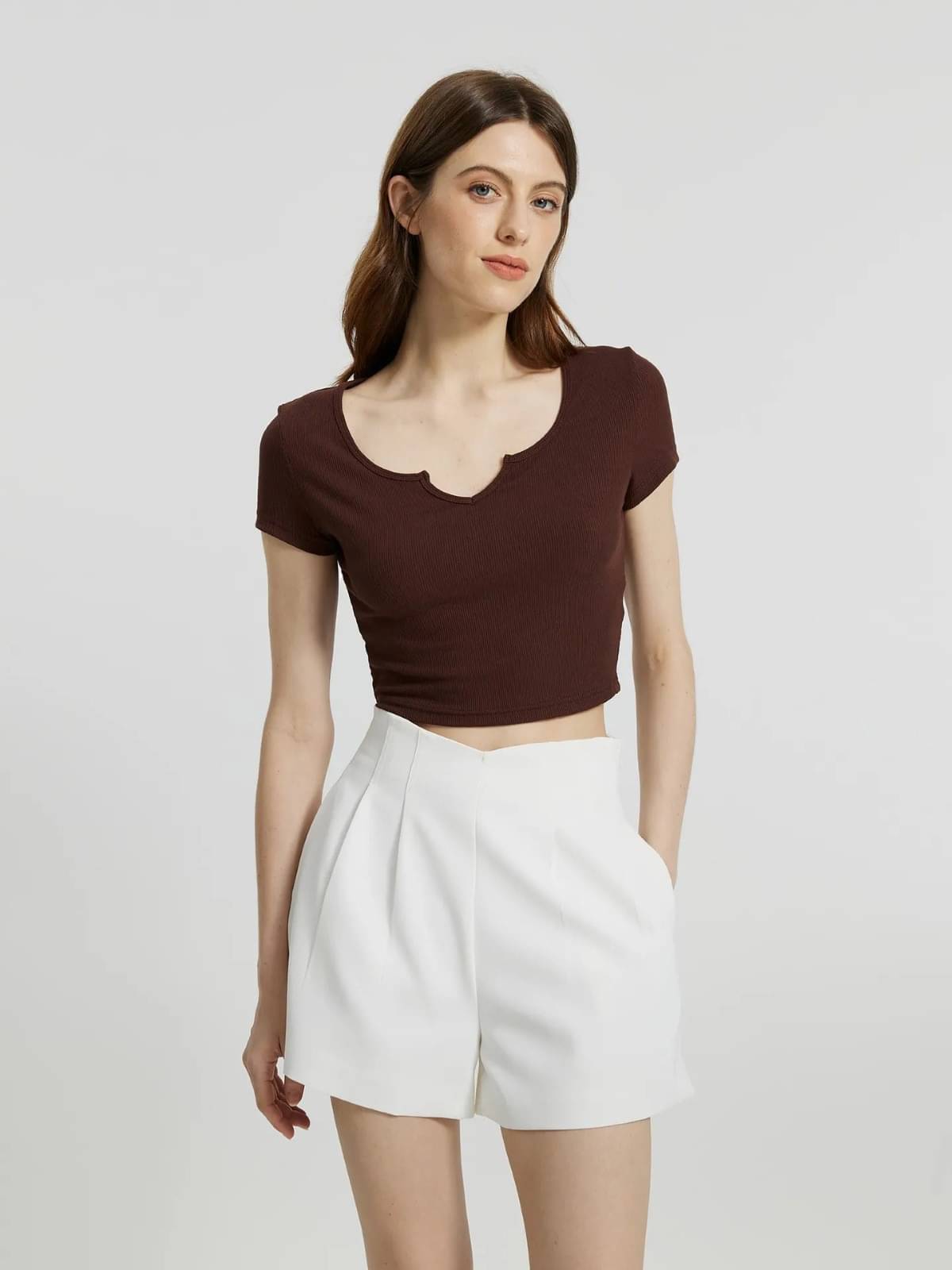     			Redamancii Women's Cotton Blend Crop Top ( Brown )