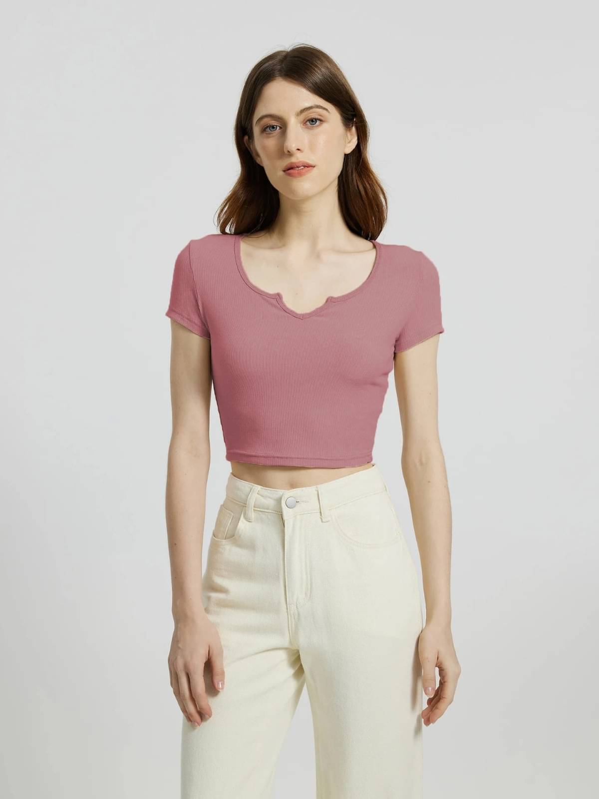     			Redamancii Women's Cotton Blend Crop Top ( Pink )
