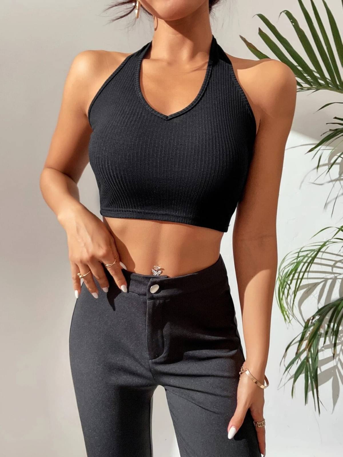     			Redamancii Women's Cotton Crop Top ( Black )