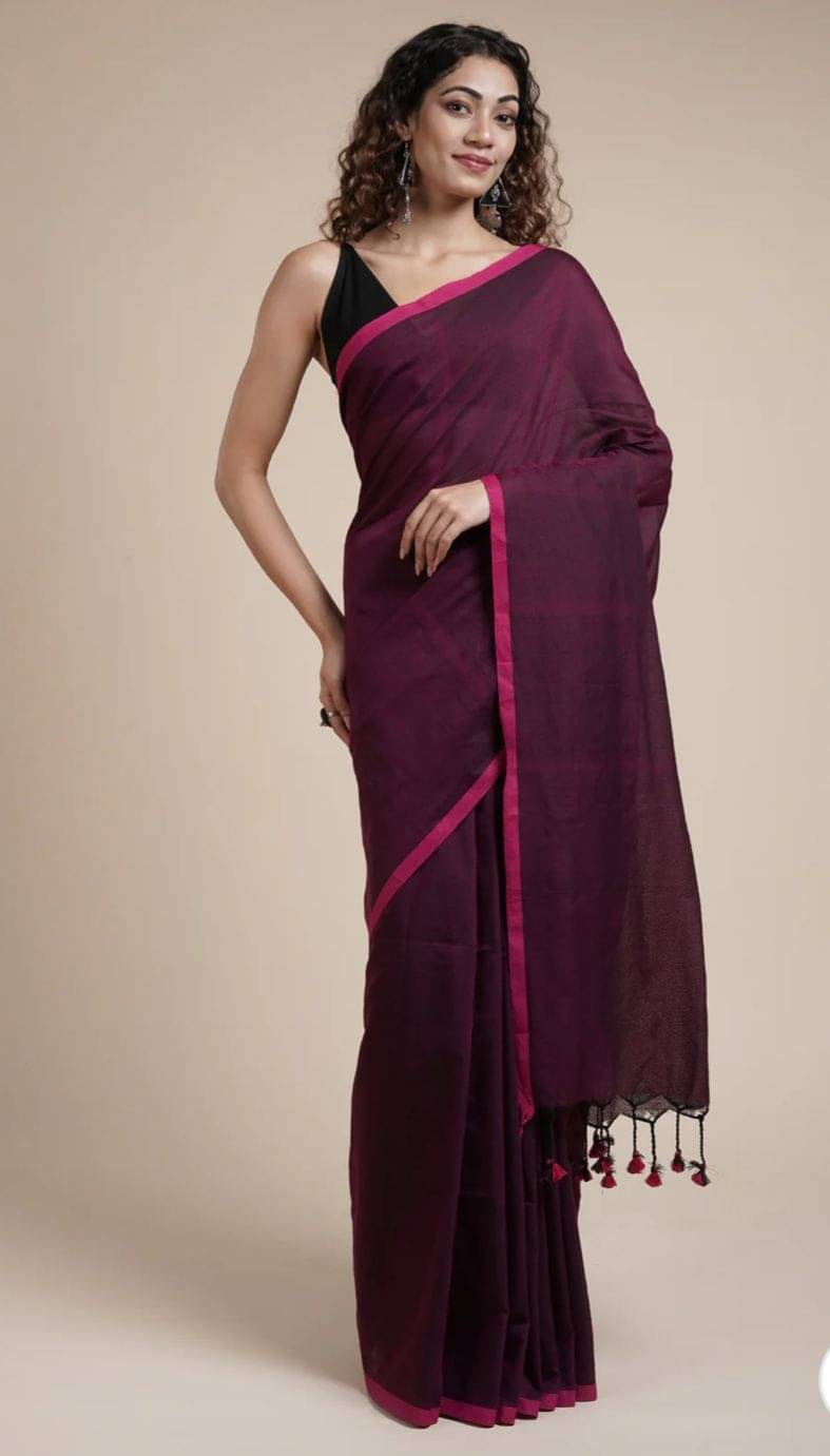     			SARADA HANDLOOM Cotton Woven Saree With Unstitched Blouse Piece ( Maroon )