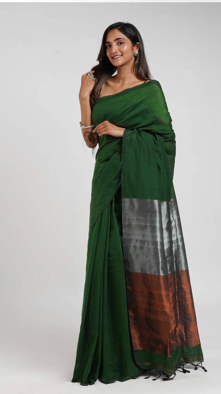     			SARADA HANDLOOM Cotton Woven Saree With Unstitched Blouse Piece ( Green )